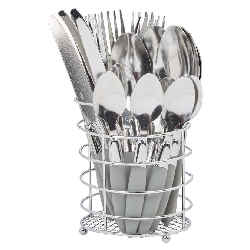 24-piece gray cutlery set and basket