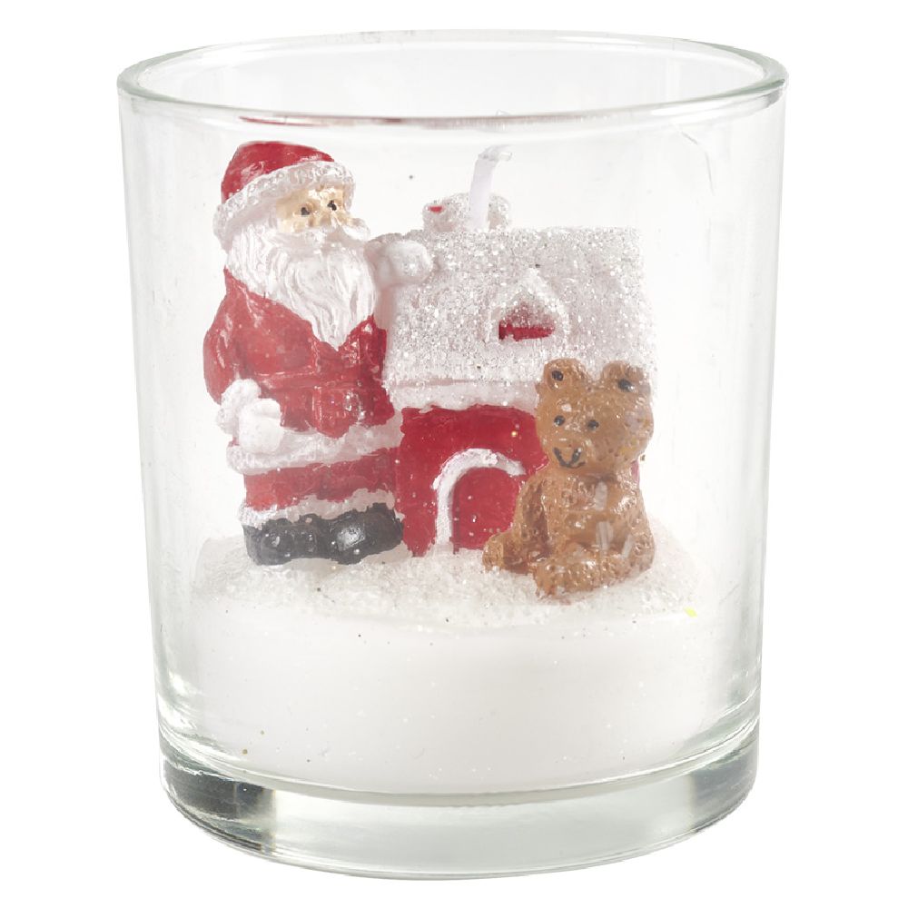 Christmas candle with subjects on a snow cover Ø7 cm