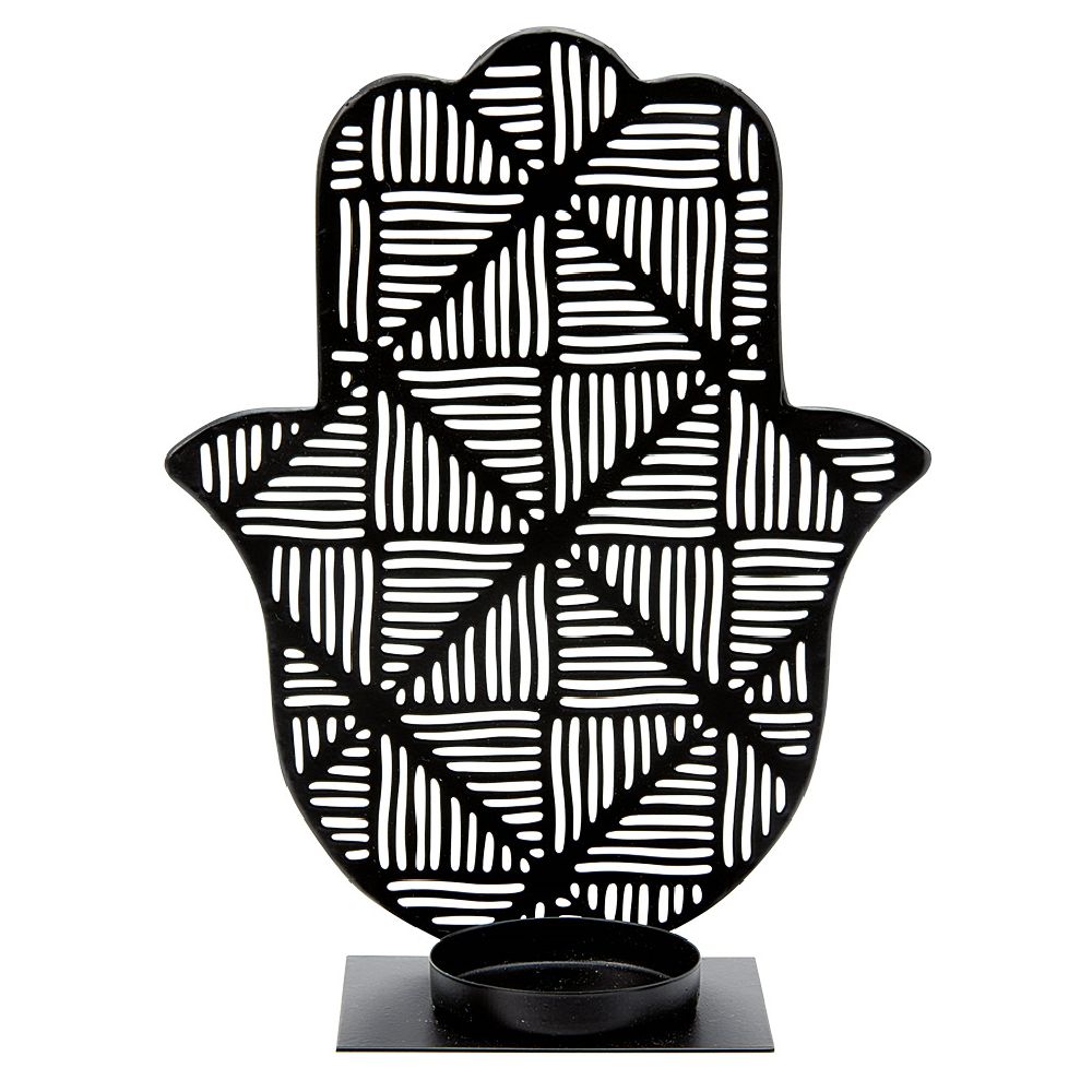 Black metal hand of Fatima tea light holder