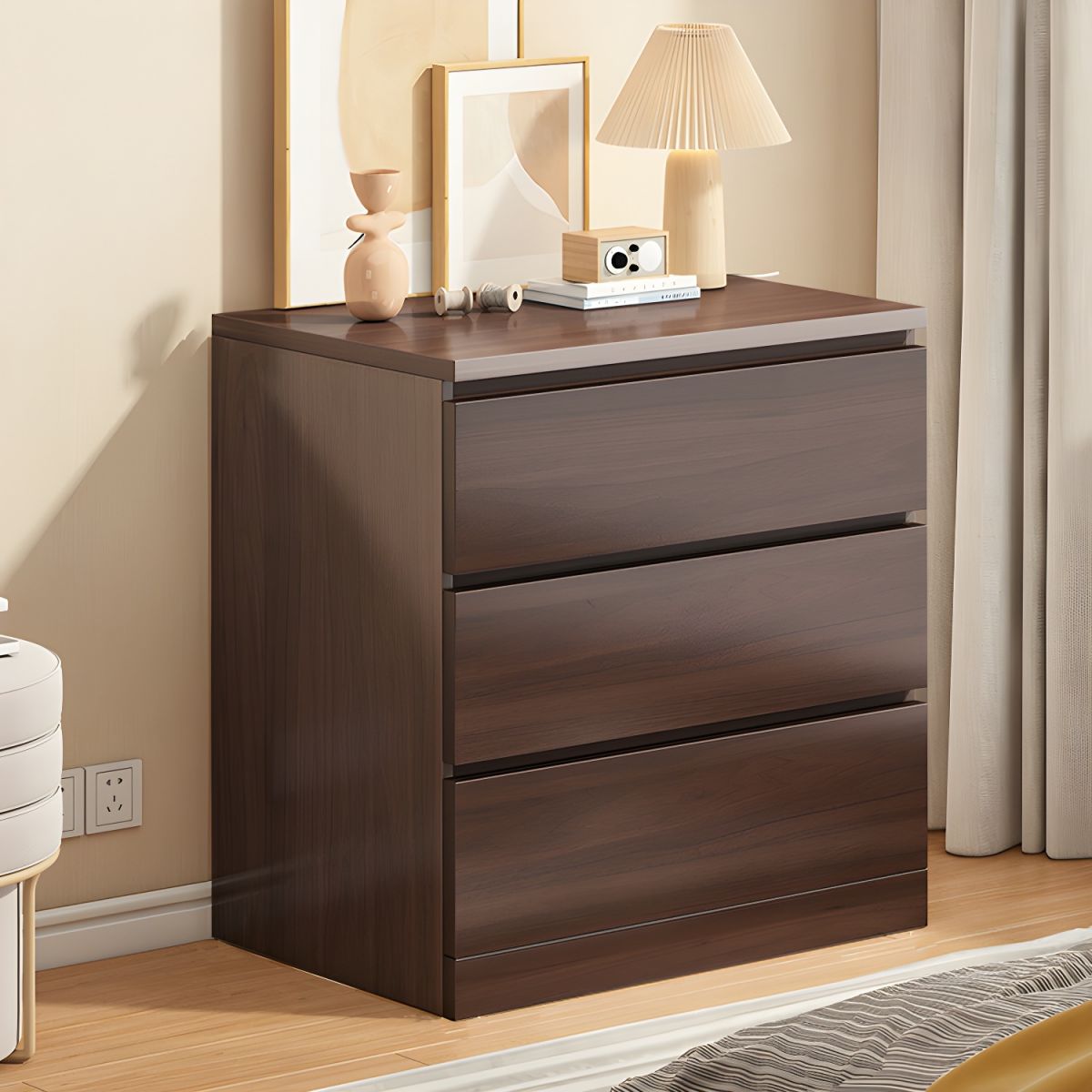 KOMODINE ME 3 FIJOKA KAFE NGA DRURI 45x35x60cm