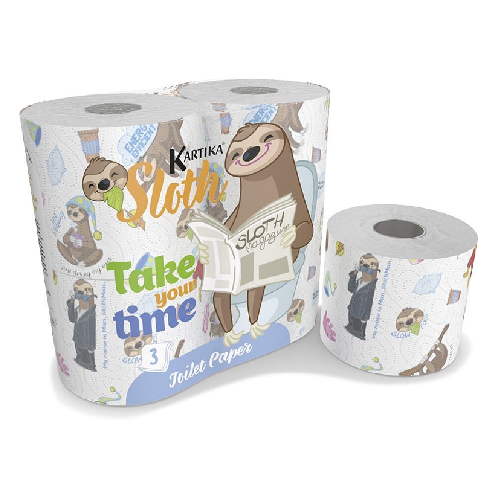 4 Pack Sloth Toilet Paper Rolls 200 Sheets 3-Ply