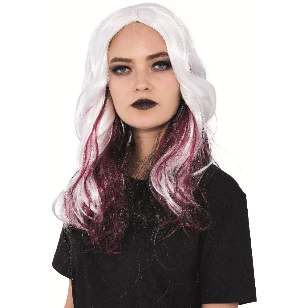 Adult Halloween vampire wig white and red L50cm