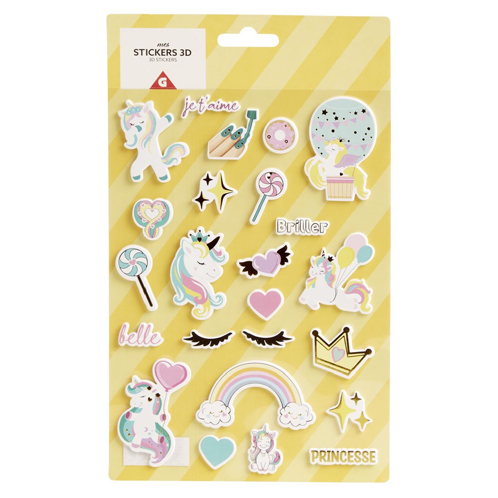 3D children's sticker 1 sheet unicorn or marmoset