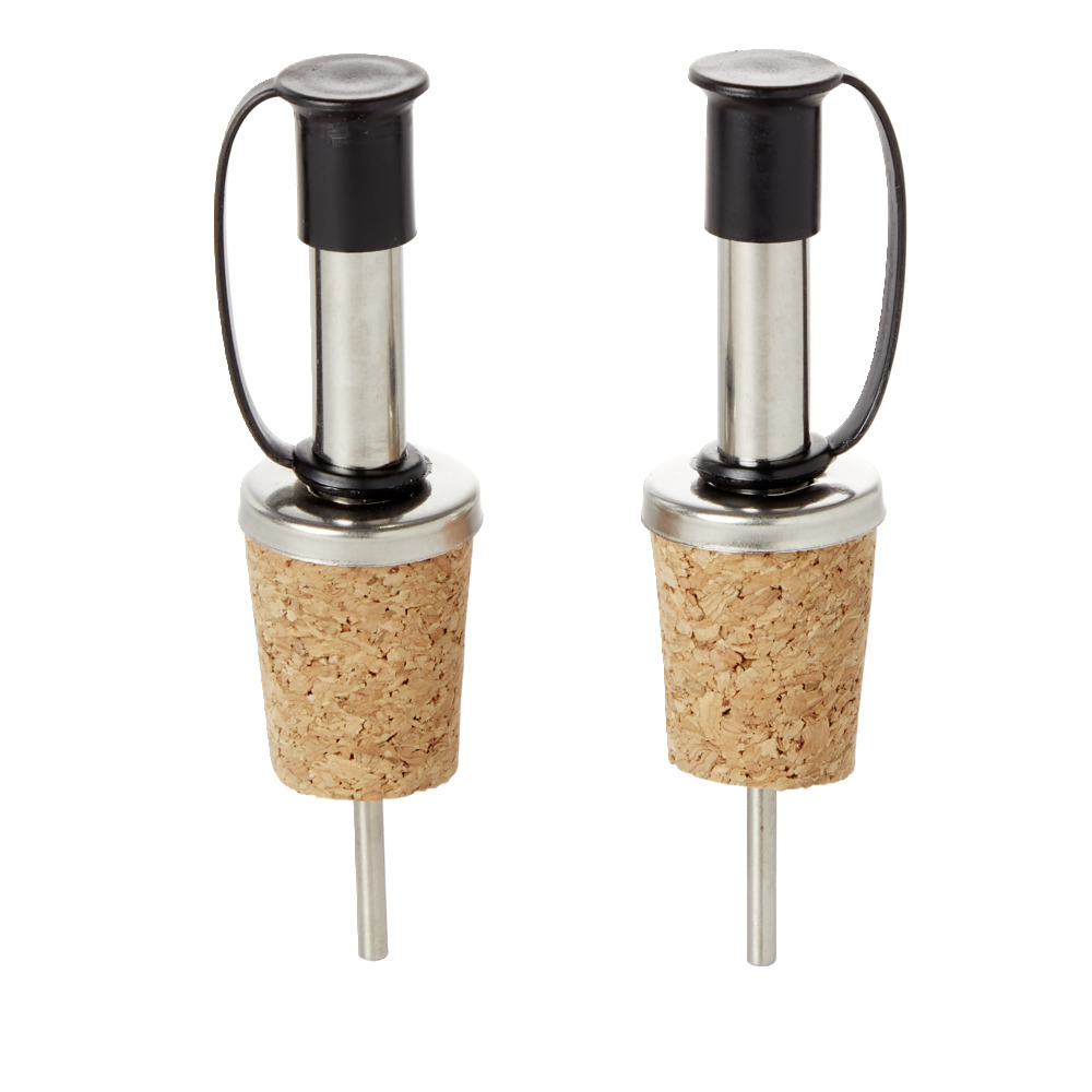 Cork stopper with stainless steel pouring spout x2
