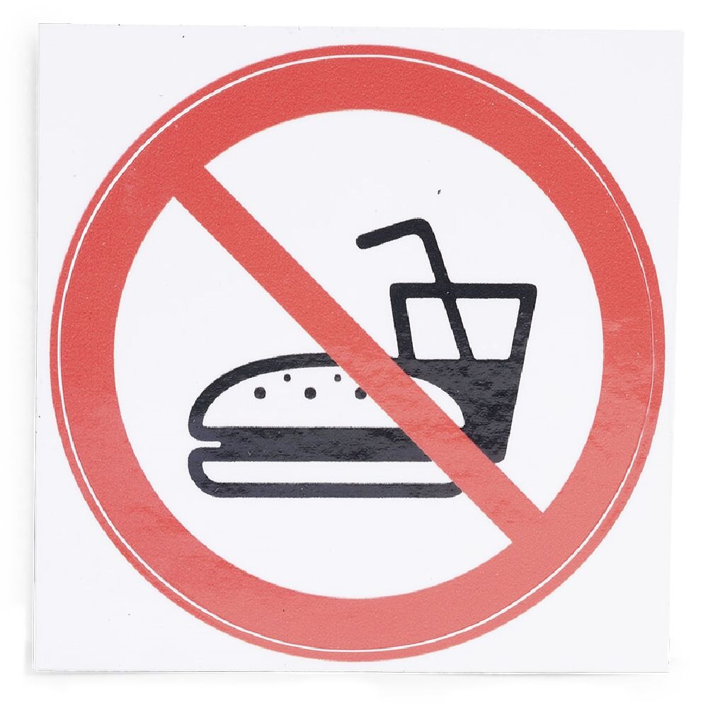"No eating" adhesive sign - 8x8 cm