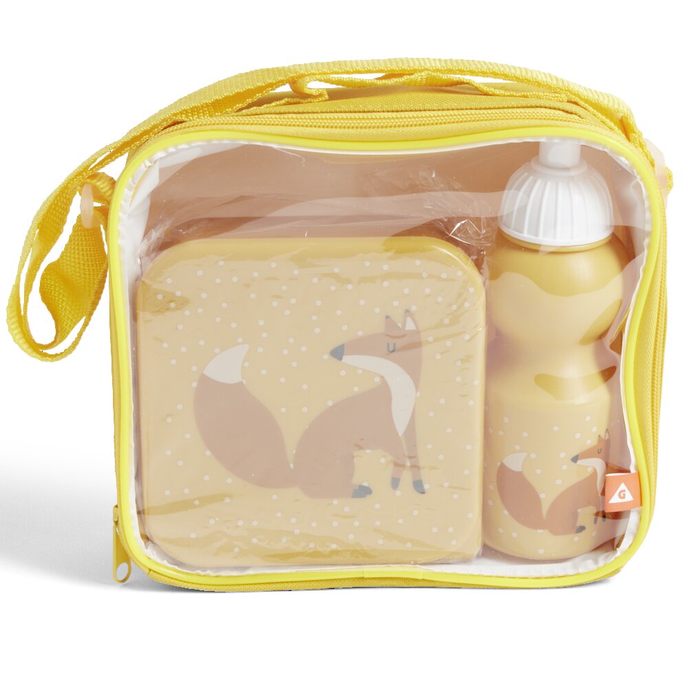 720ml children's lunchbox with 350ml water bottle and orange fox carrying bag