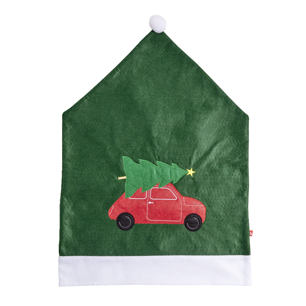 Green Christmas chair cover with pompom 48x70cm - 2 models