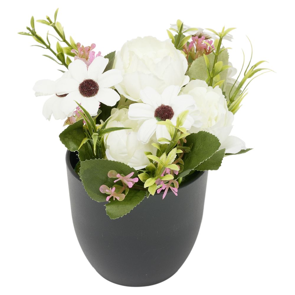 Artificial daisy and rose pot Ø16xH18cm white