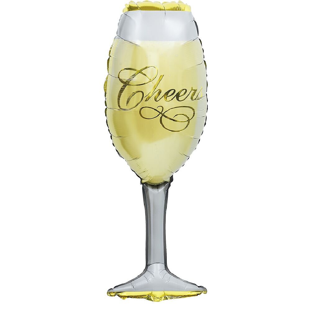 Cheers flute-shaped foil balloon, gray and gold, H90cm