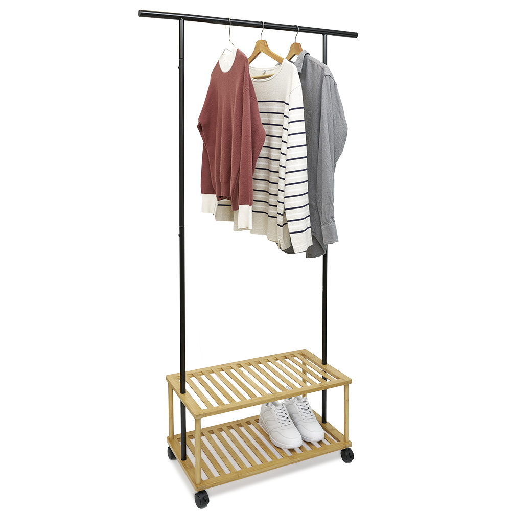 Bamboo metal rack with 2 shelves, 90 x 35 x H 167 cm