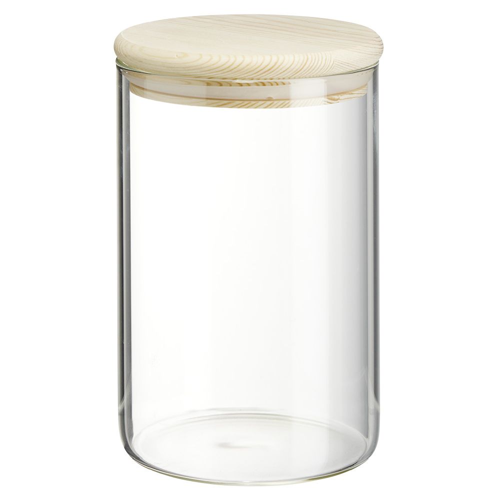 1L transparent round jar with wooden lid