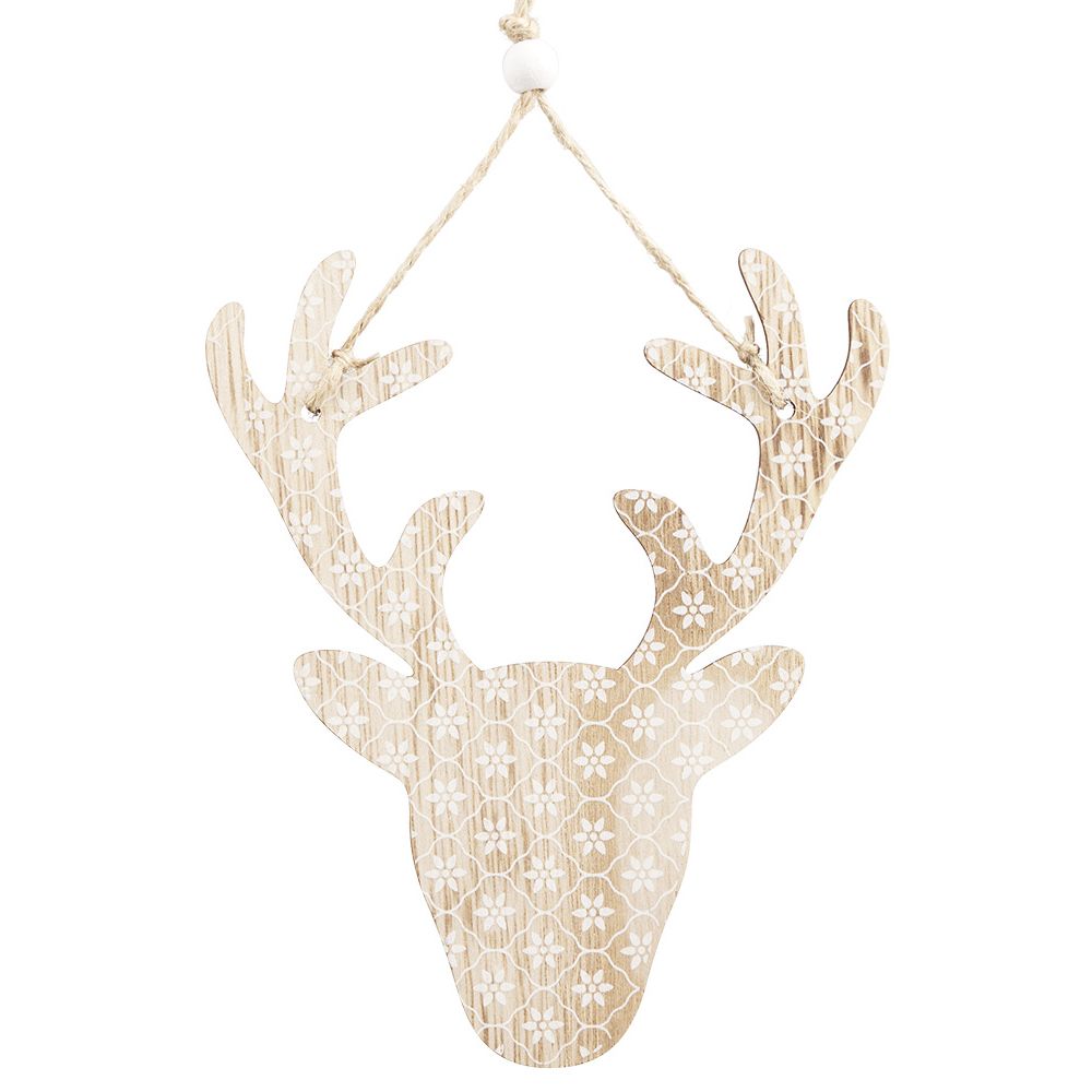 Christmas decoration wooden reindeer head to hang H. 14 cm