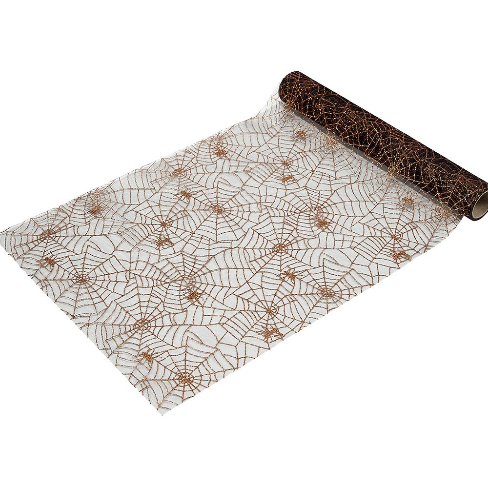 Halloween table runner with spider web or skeleton design, 3m