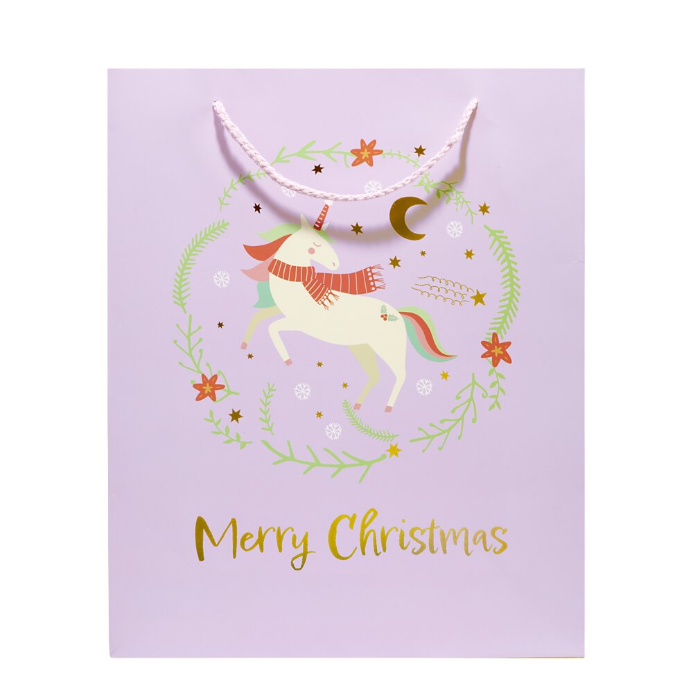 Children's Christmas gift bag unicorn or dinosaur 26xH32cm - 2 models