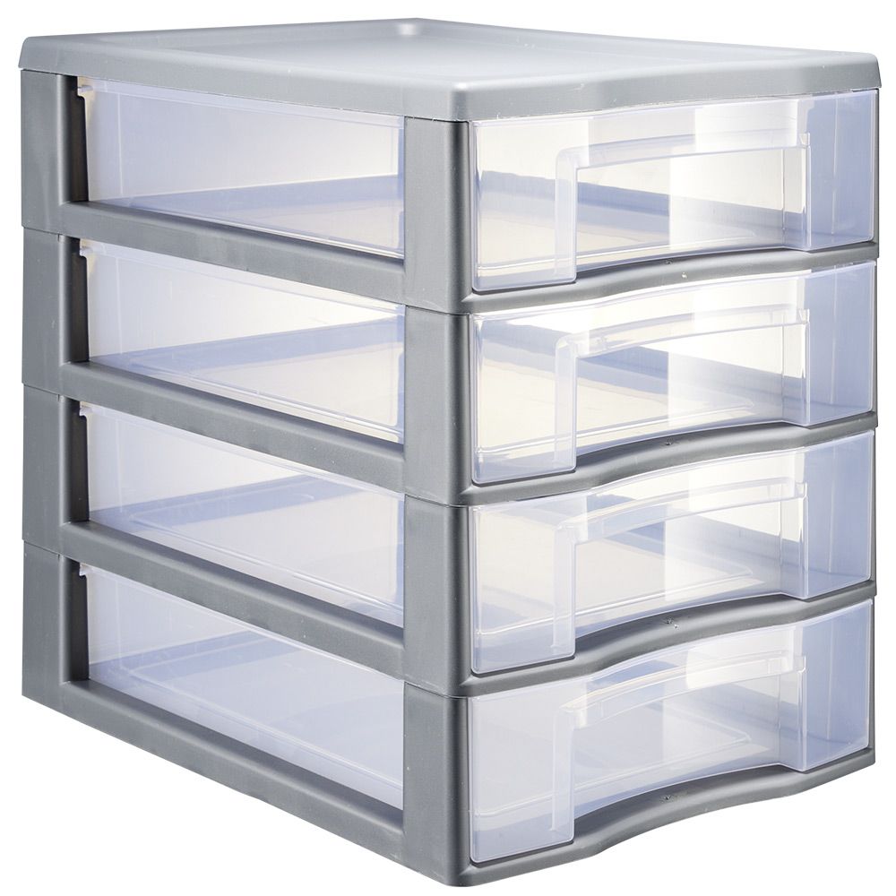 KUTI E MAGAZINIMIT 4 SIRTARË FORMATI A4 TRANSPARENT DHE GRI 36.5X26X33CM