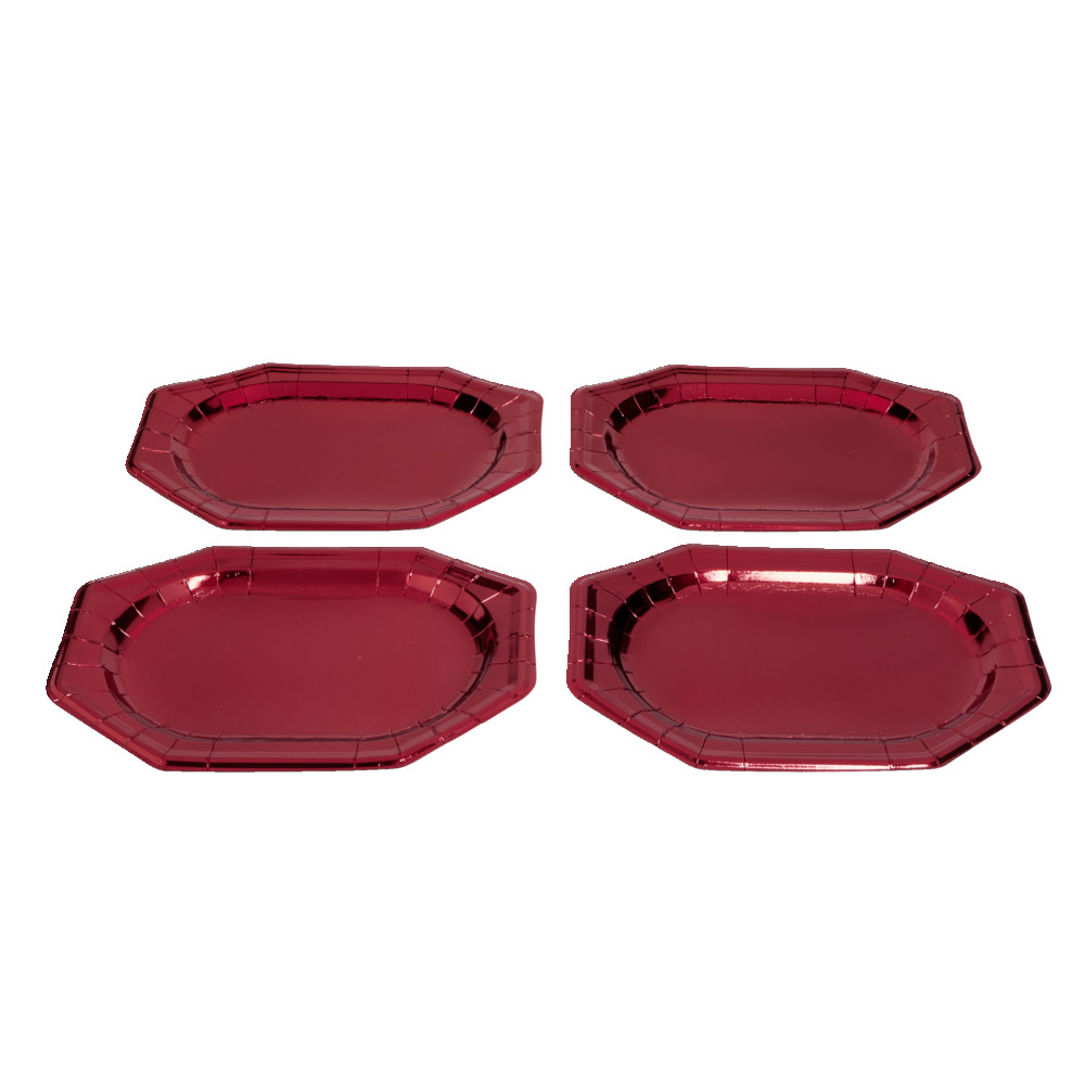 Oval presentation tray x4 in red metallic cardboard 25x34cm