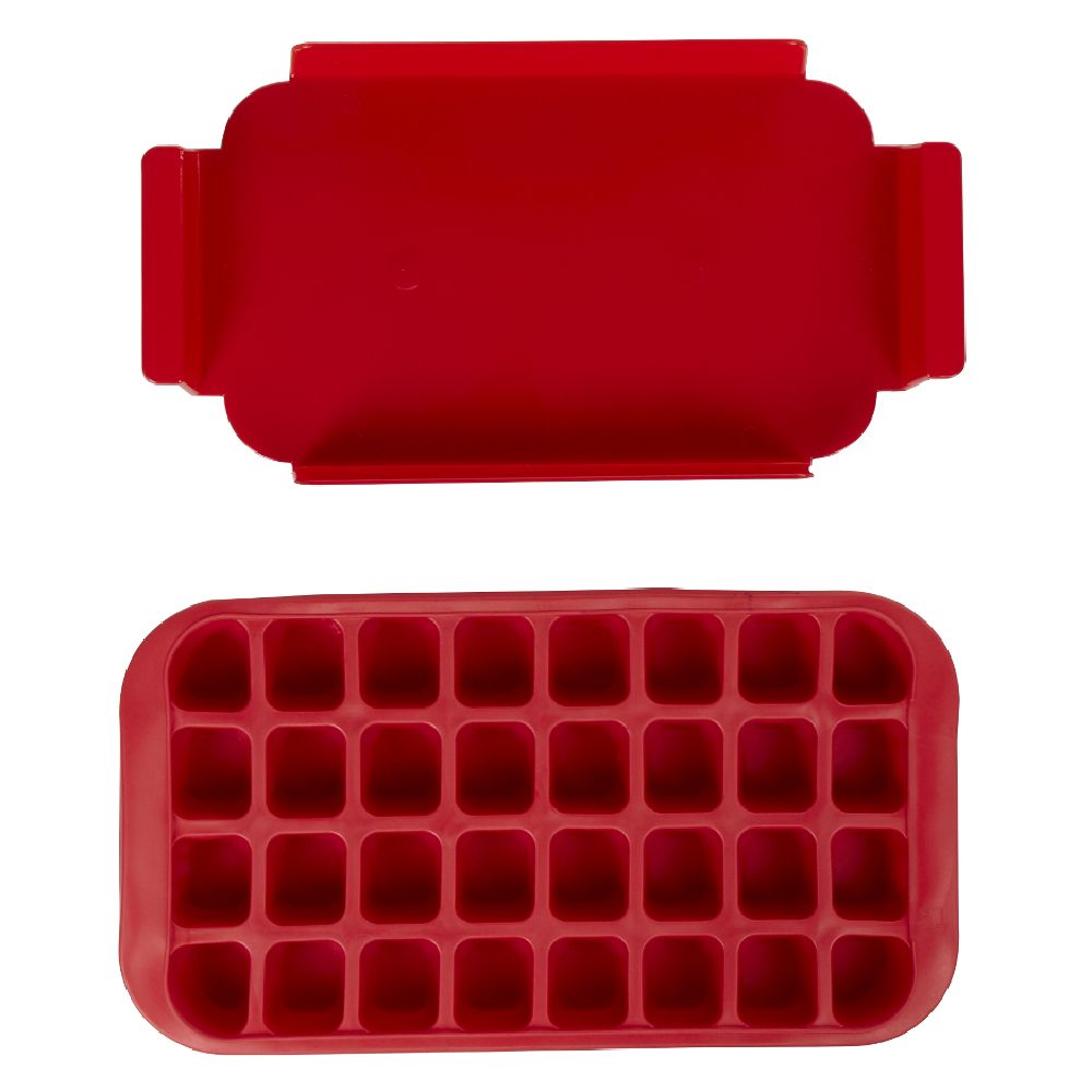 Red plastic ice cube tray