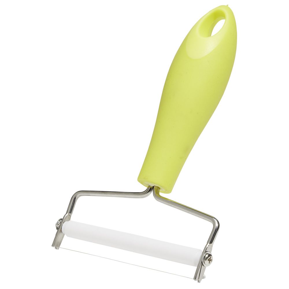 Stainless steel and green plastic cheese cutter