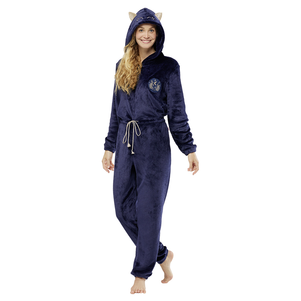 Blue and gold cat pajama jumpsuit Size S