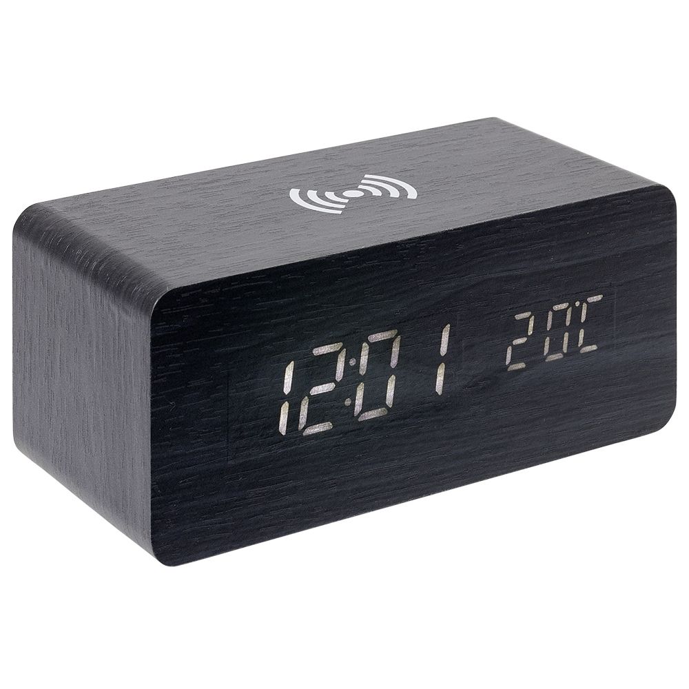 Black wood wireless charger alarm clock