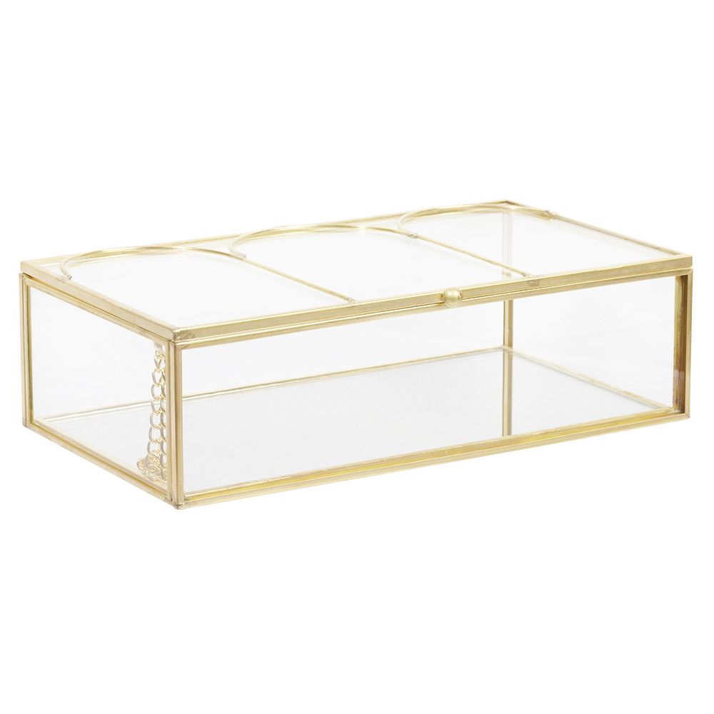 Gold metal and transparent glass jewelry box