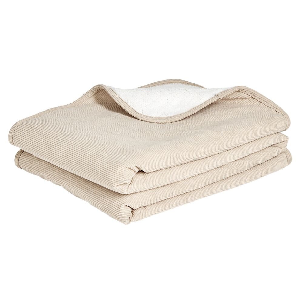 Beige ribbed sherpa blanket 130x160cm