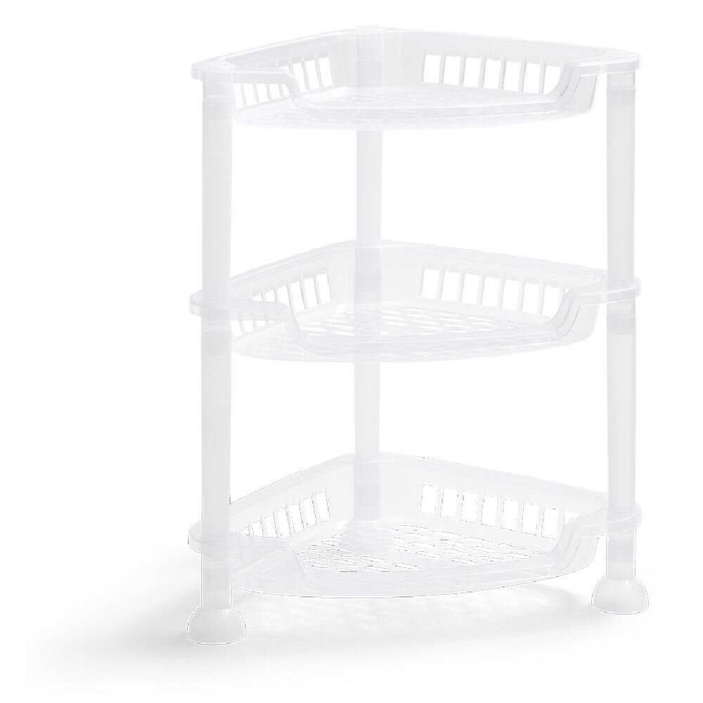 3-tier corner shelf, transparent plastic, 28x20xH.33.5cm