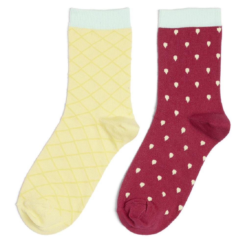 Mismatched socks with red/yellow pattern - Size 36/40
