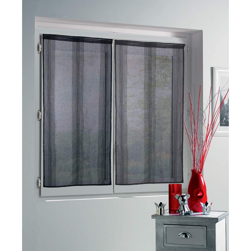 Straight glazing with rod pocket, plain black, 60x120 cm x2