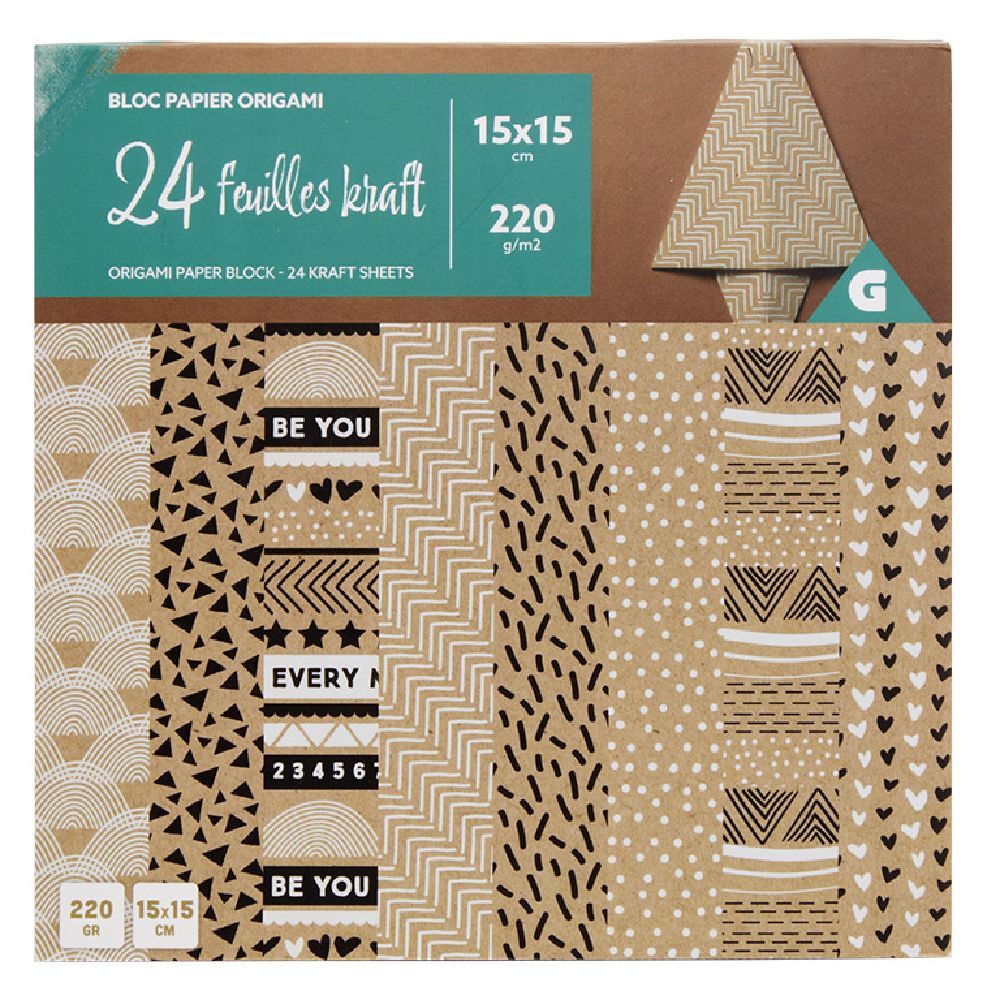 JASTËK LETRE KRAFT ORIGAMI KAFE 15X15CM - 24 FLETË 220G/M2 | 608253