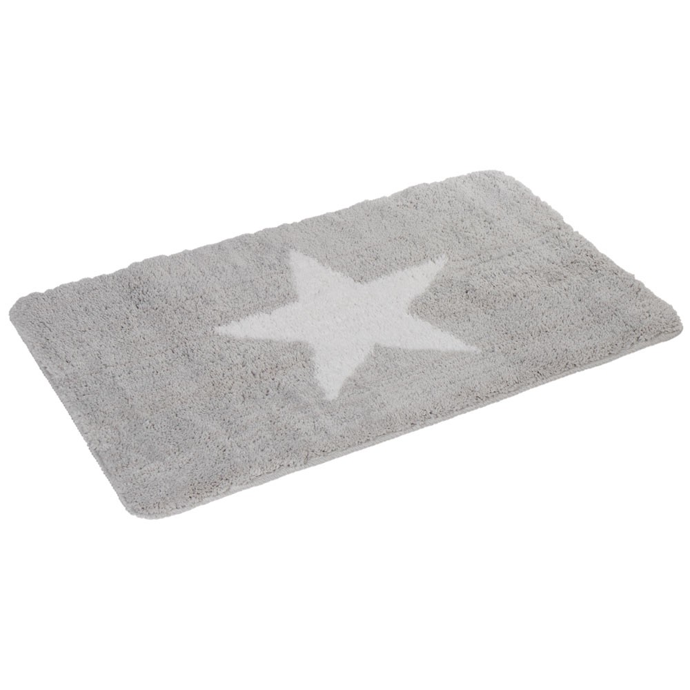 Grey bathroom rug with star pattern 45x75 cm
