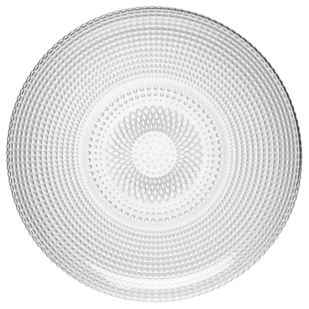 PLLAKË E RRUMBULLAKËT E SHESHTË ME EFEKT RELIEV TË BARDHË TRANSPARENT Ø26.8 CM