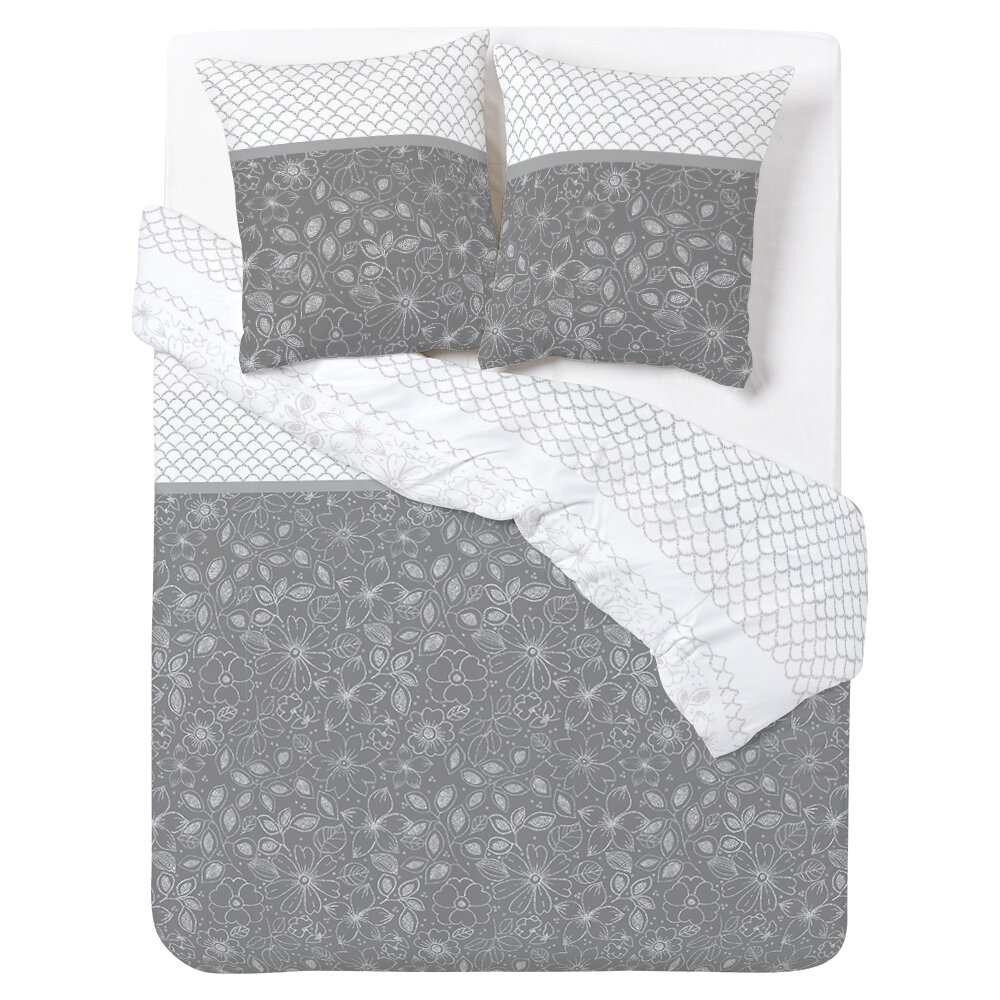 Cotton bedding set with gray flower and tortoiseshell pattern 240x260 cm