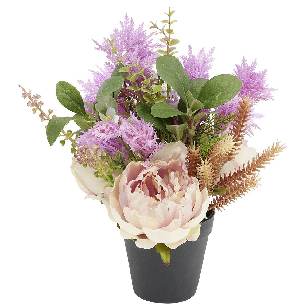 Artificial country flower pot Ø18xH36cm pink