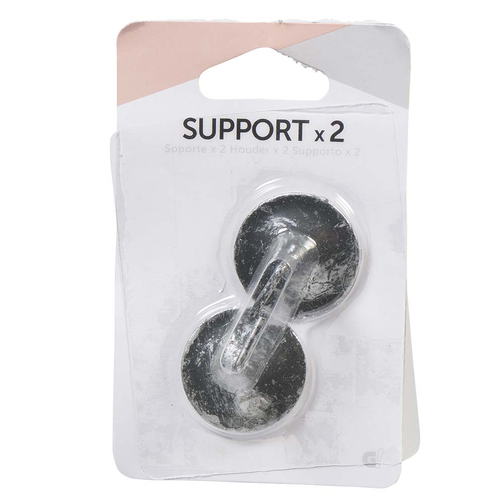 Round adhesive rod holder black silver metal x2