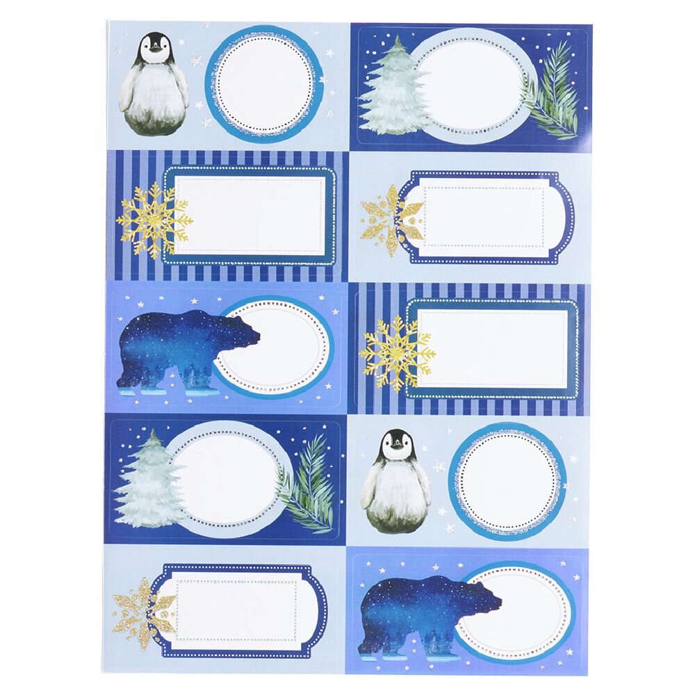 Christmas polar pattern self-adhesive gift label 4x8cm x10
