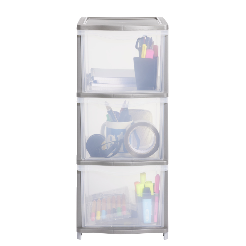 3-drawer gray plastic storage tower 37x27xH63cm