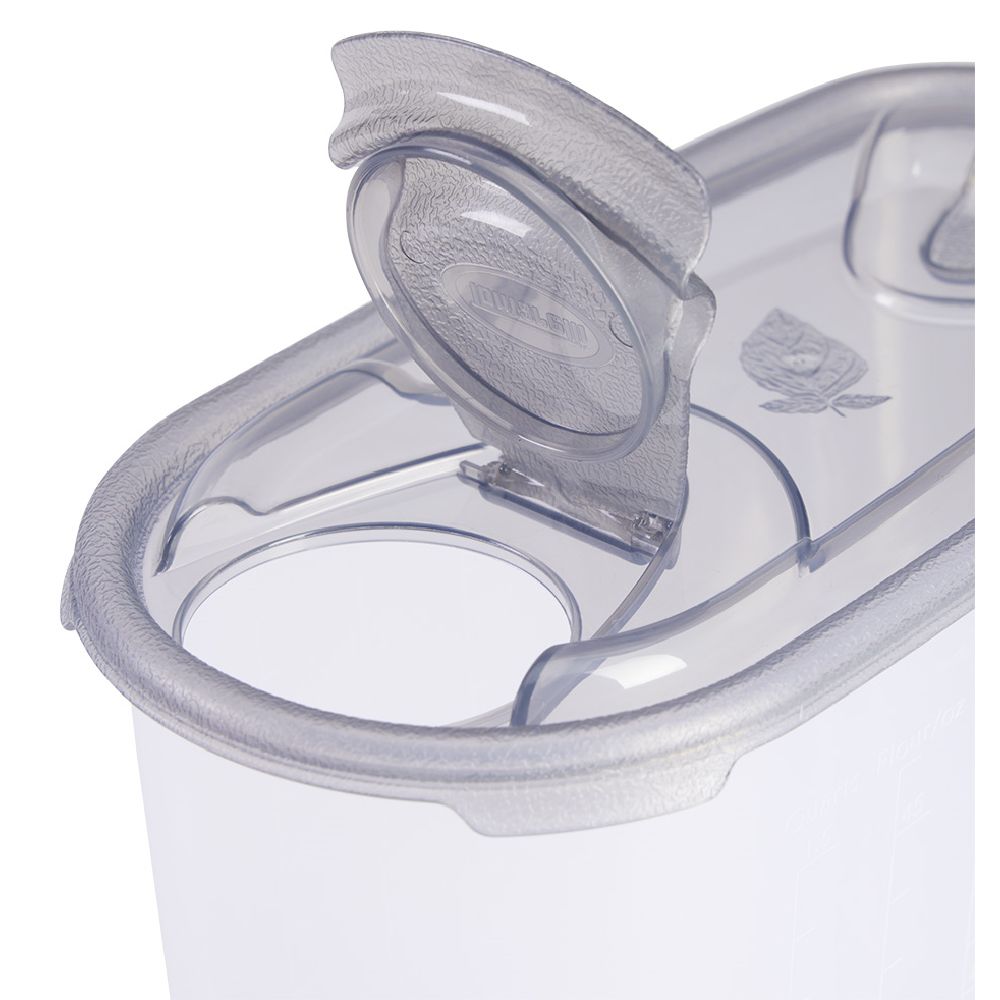 2L gray and white cereal box