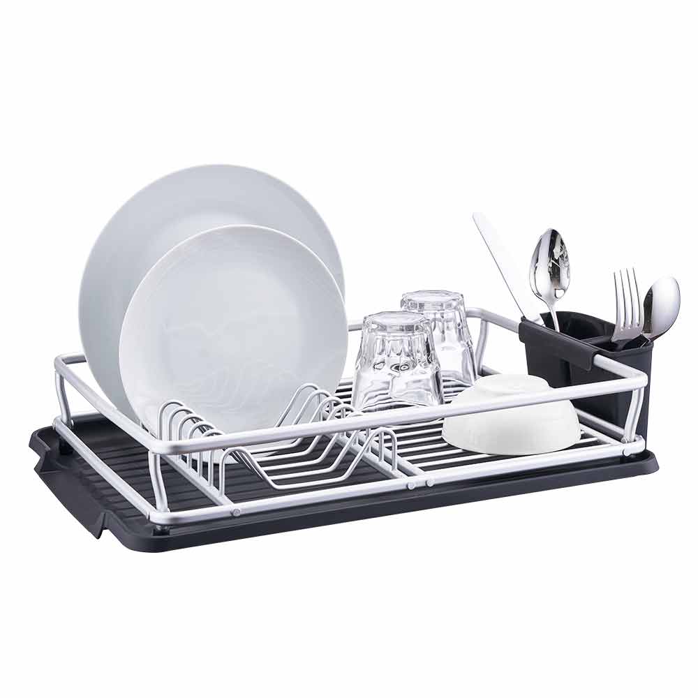 Dish drainer with cutlery holder gray black