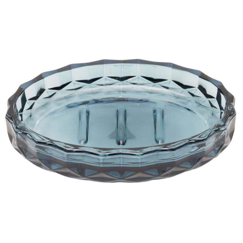 Blue crystal effect glass soap dish 12x8xH2.5cm