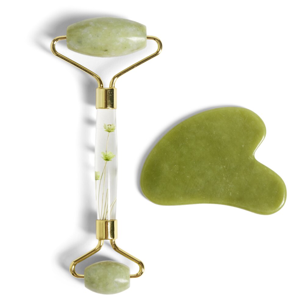 Jade facial roller and Gua Sha set