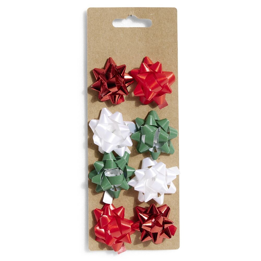 Red, white and green bolduc bow x8