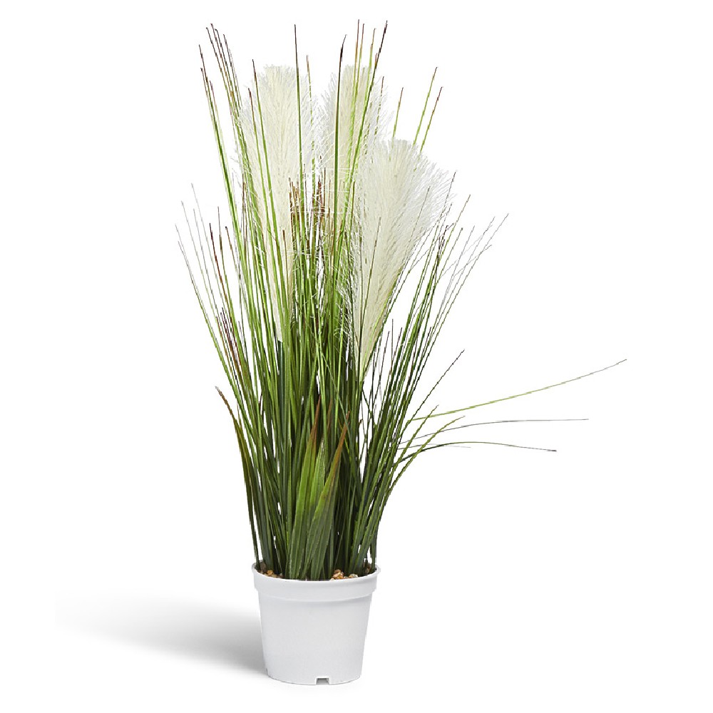 Artificial bushy green and white plant white pot herbs onion