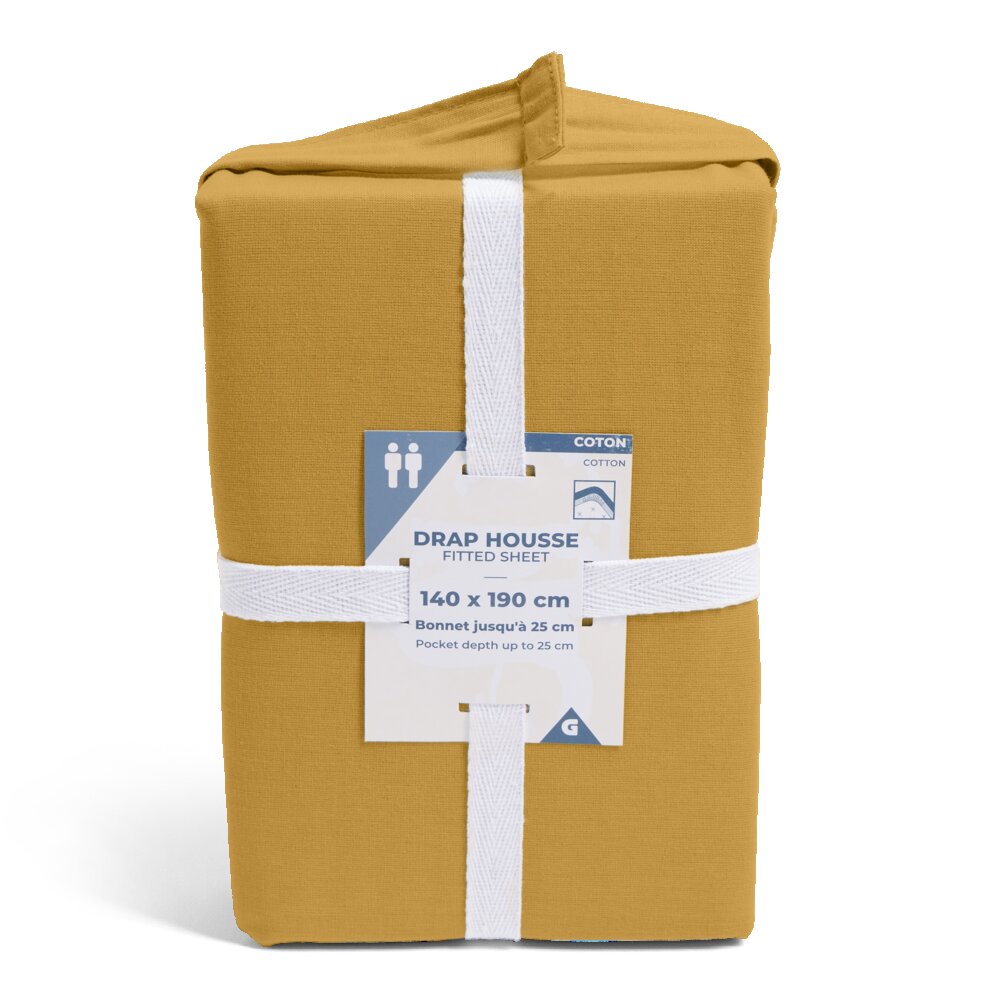 Fitted sheet 160x200cm 100% cotton mustard yellow