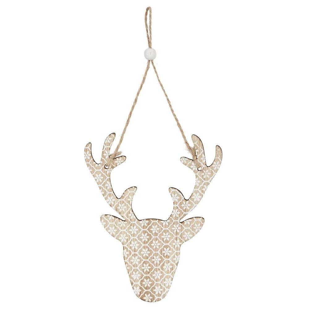 Wooden reindeer head Christmas decoration to hang