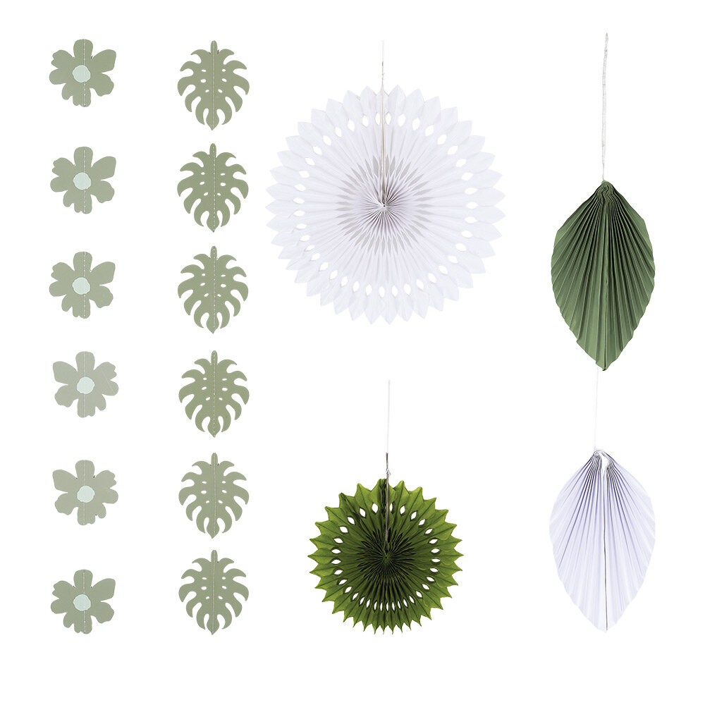 6-piece green and white nature theme decoration kit