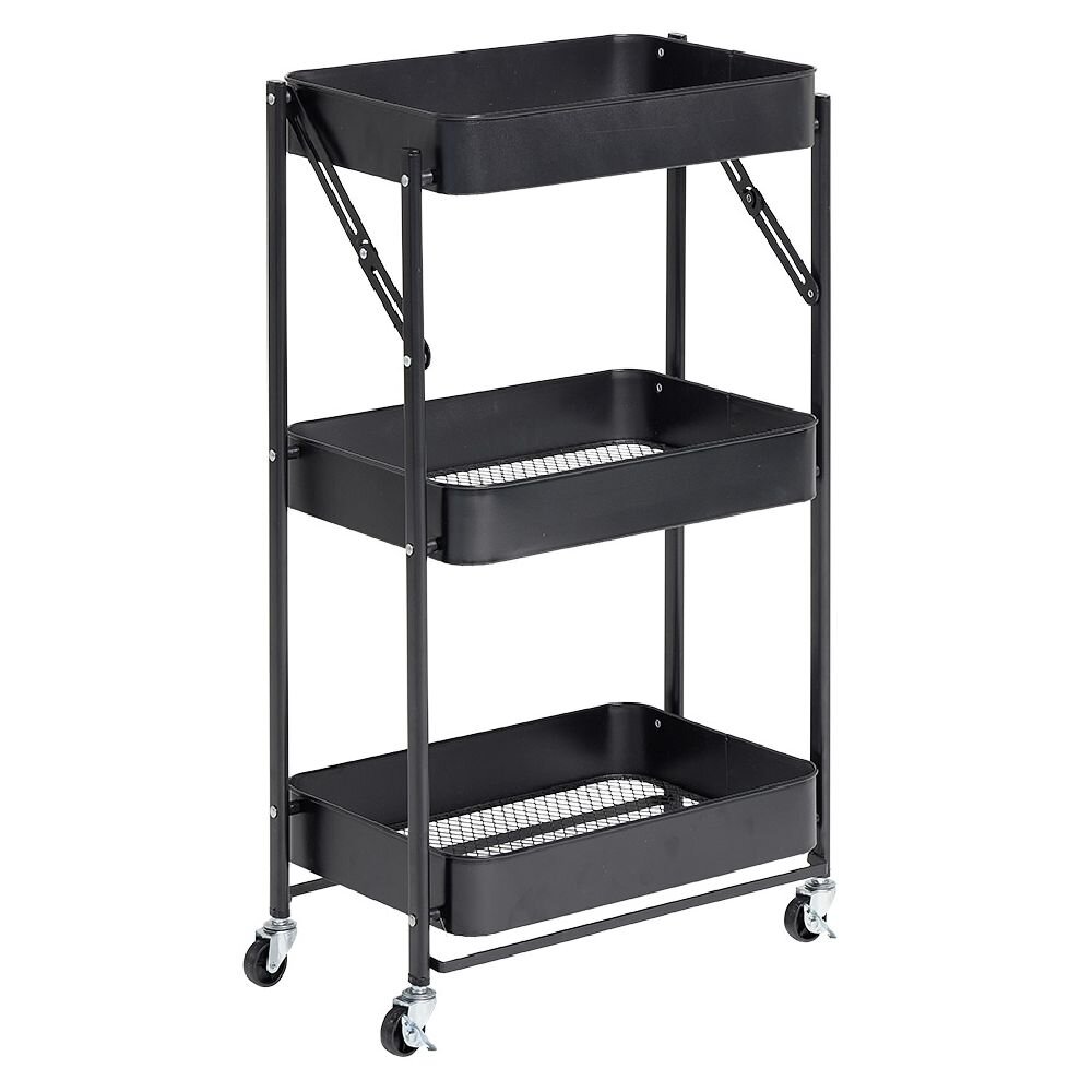 Black metal folding multi-purpose trolley