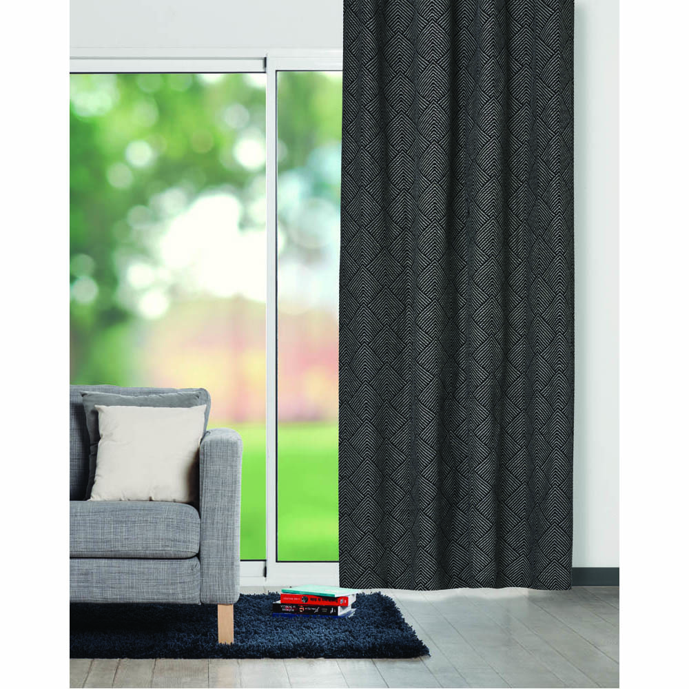 Black and white geometric pattern jacquard eyelet curtain