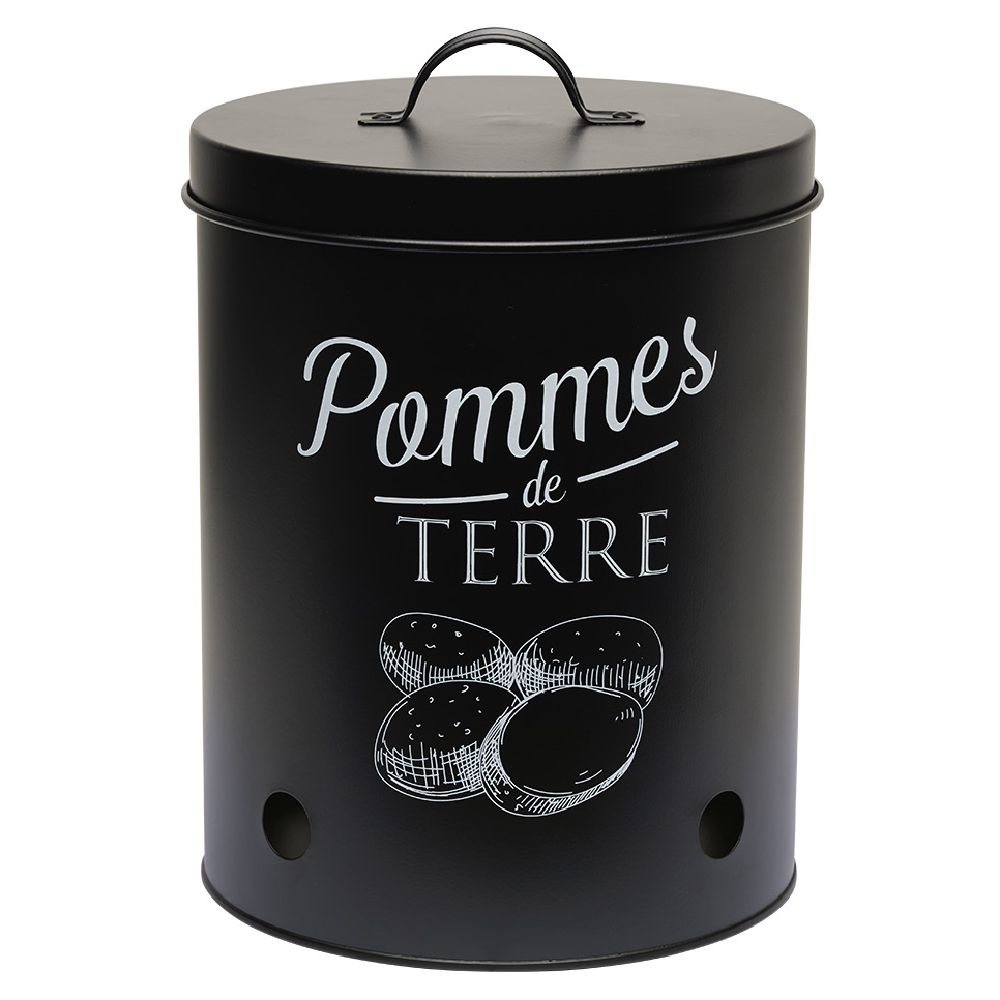 Black metal potato storage box