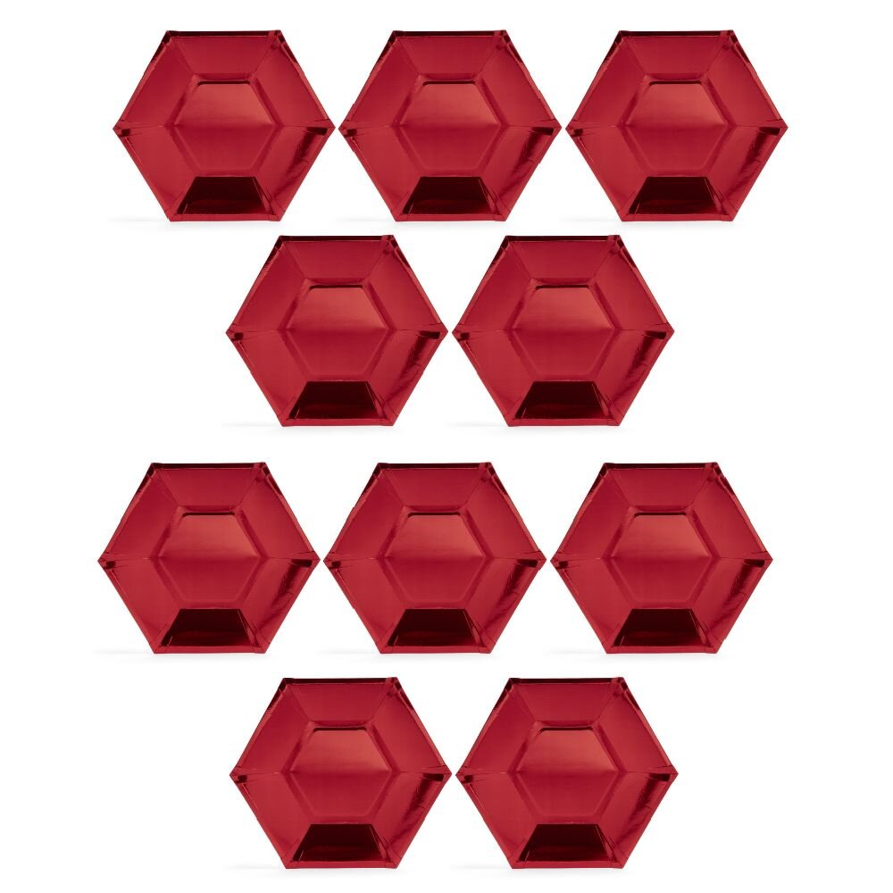 Metallic red cardboard hexagonal tray Ø26cm x10